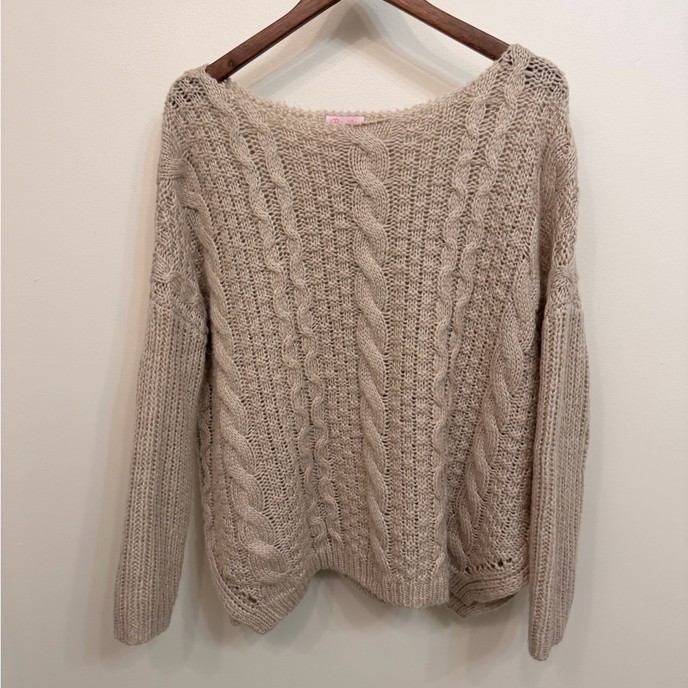 Pink Lily Medium Cozy Cable Knit Sweater in Cream - Picture 2 of 7